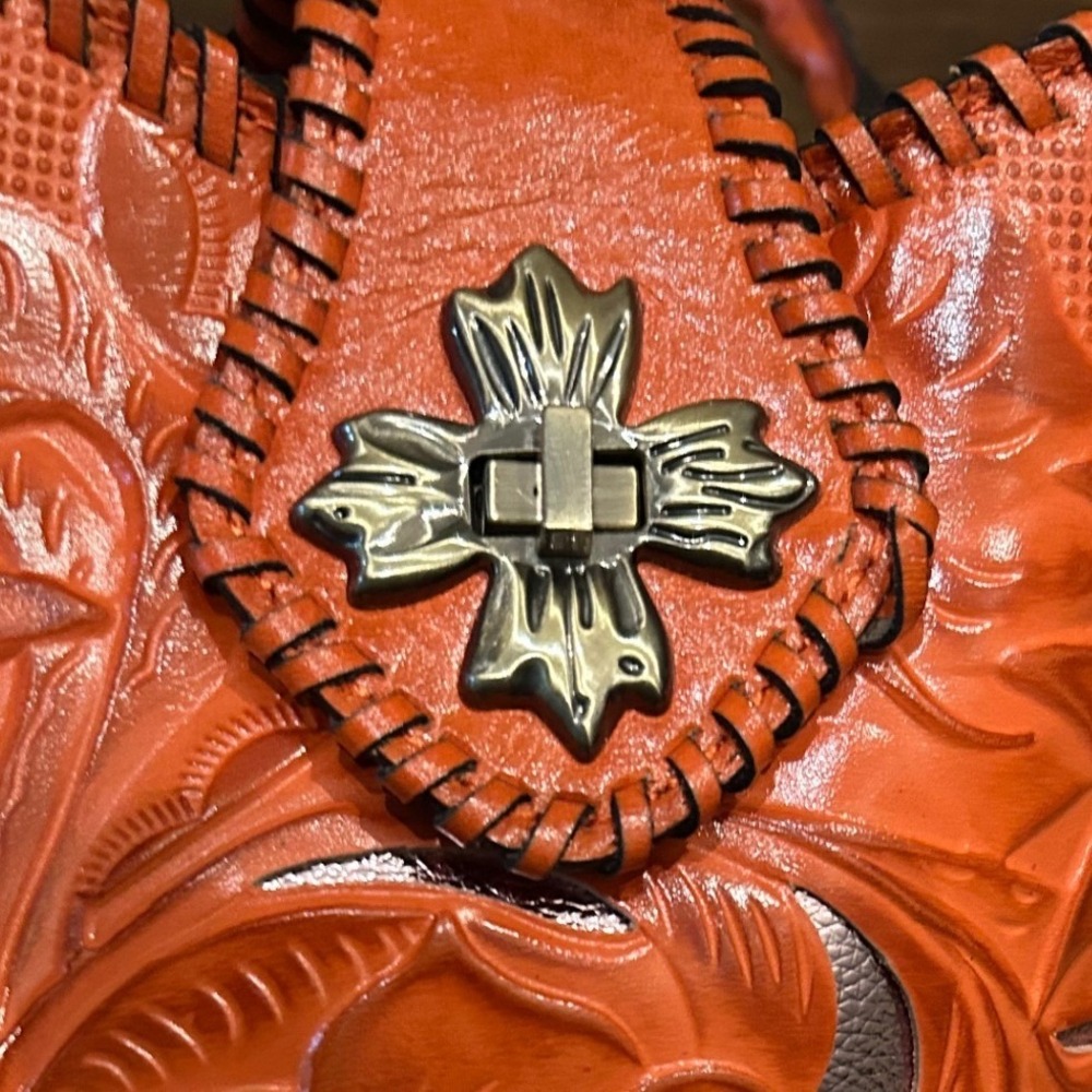 Patricia Nash Orange Tooled Leather Satchel - Picture 2 of 10